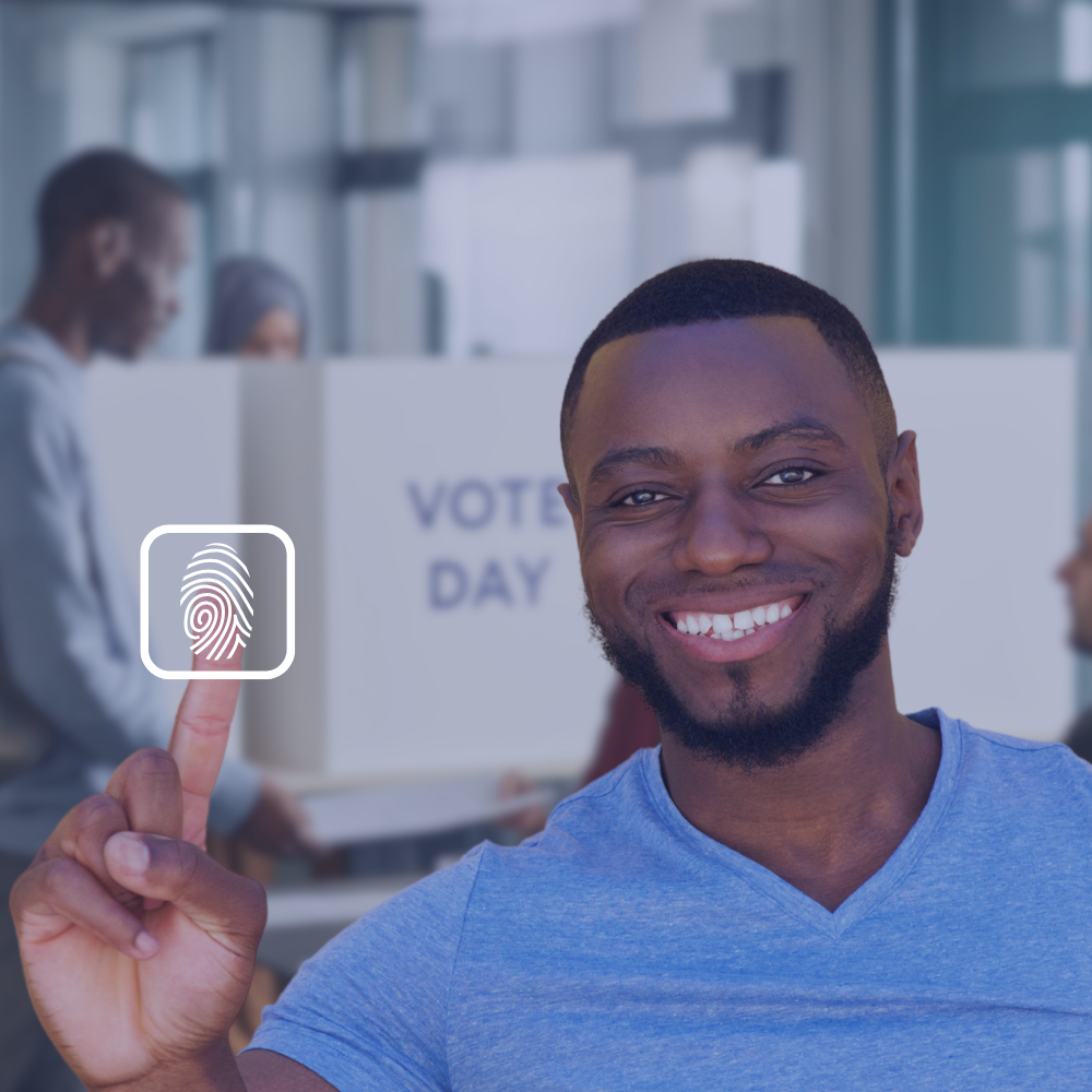 Decorative Image of a Guy on Polling day using smart Biometric platforms