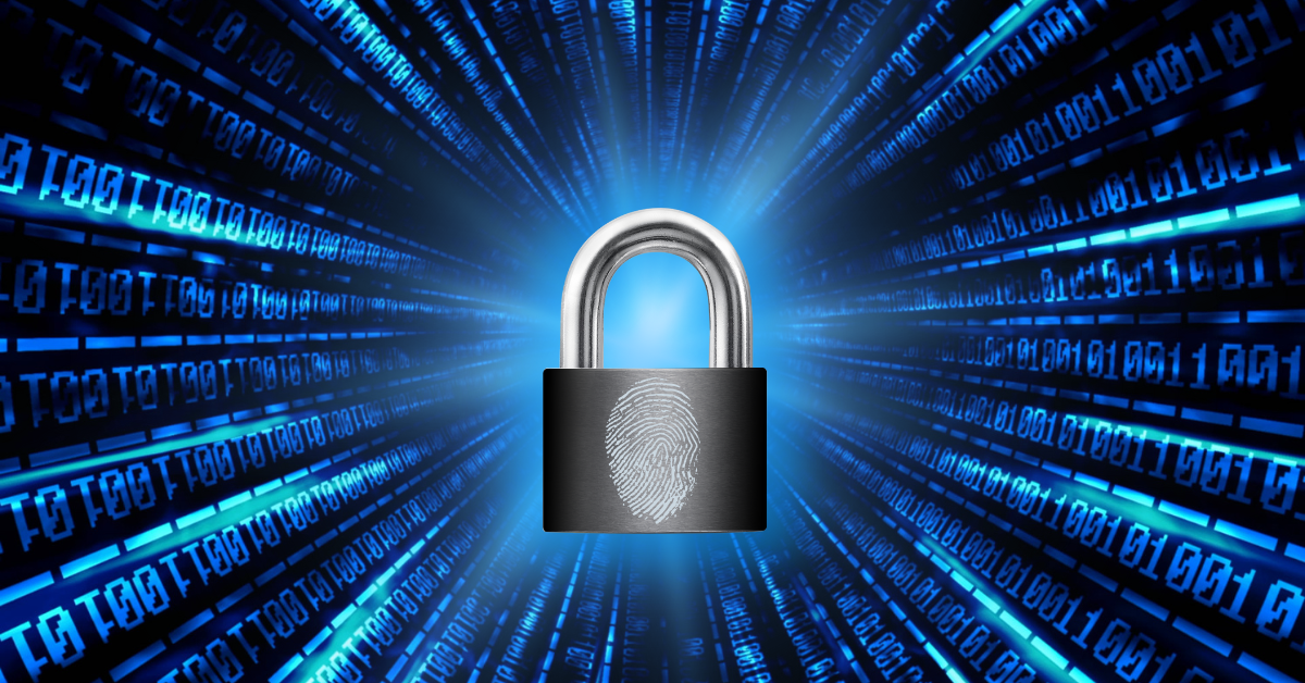 Decorative image for blockchain biometrics - A padlock with a fingerprint on.