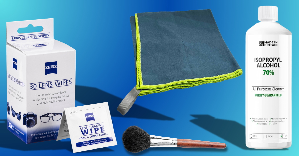 Essential Tools for Cleaning Biometric Sensors. Isopropyl Alcohol, Lens Wipes, Soft Brush, Microfiber cloth