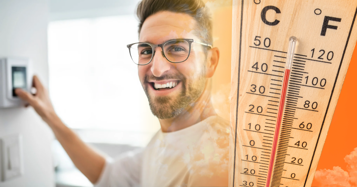 Biometric User enrollment tips: Decorative image of a man by a thermostat