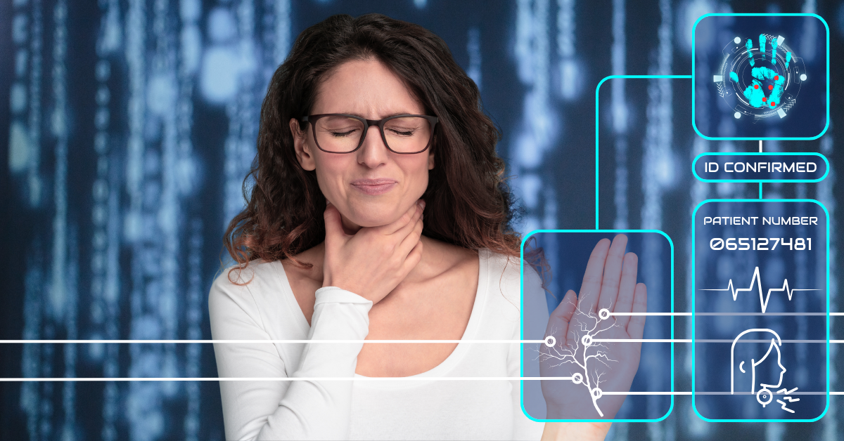 Palm Vein Scanning in Healthcare - Featured Image. Woman with a Sore Throat
